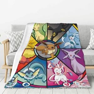 NWT Pokemon Eeveelutions Fleece Throw Blanket 50x40 Pikachu Eevee Anime